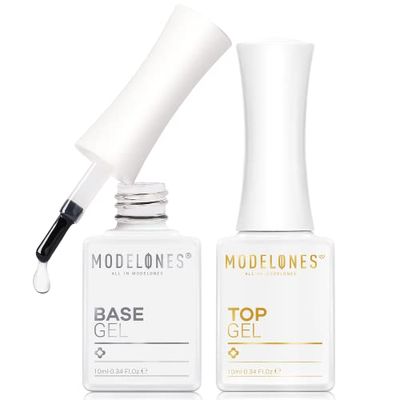 modelones No Wipe Gel Base and Top Coat Set, 2pcs Clear Shine Finish Long lasting Gel Top Coat Base Coat for Gel Nail Polish Soak Off U V/LED Top Coat Gel Nail Polish for Home DIY &amp; Salon