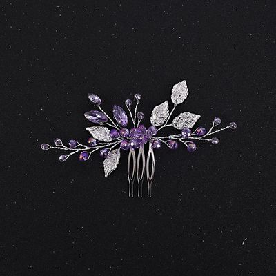 YERTTER Wedding Crystal Leaf Bridal Hair Comb Clip Pearl Wedding Hair Accessories for Bride Bridesmaid Flower Girls (Purple and Silver)