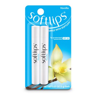 Softlips Daily Lip Moisturizer For Very Dry Lips, Vanilla Flavored Lip Balm, SPF 20, Hydrates, Soothes &amp; Prevents Dry, Chapped Lips, Smooth Glide Formula, Dermatologist Tested, Pack of 2 Chap Sticks