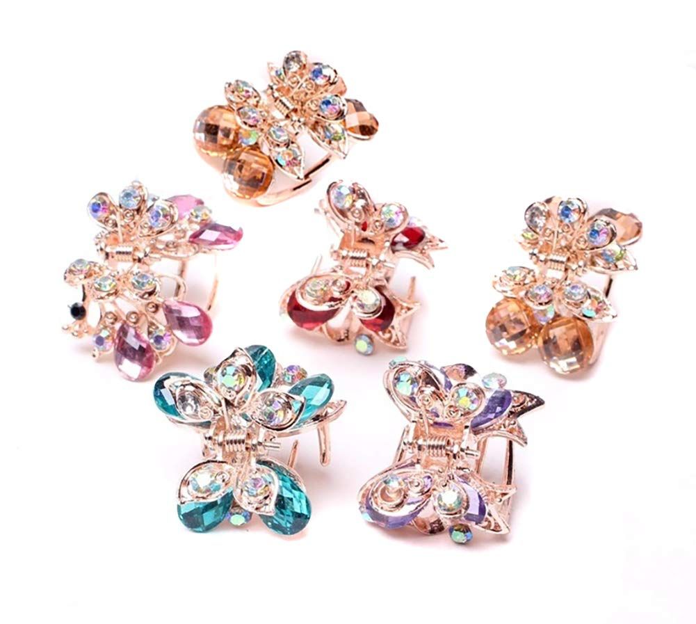 6 PCS Women Lady Alloy Rhinestone No-Slip Mini Hair Claw Small Bang Jaw Clip Hair Clamp Hair Grip Hair Pin (B#)