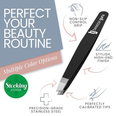 Tweezer Guru Tweezers for Women - Slant Pointed Precision Tweezers for Eyebrows &amp; Ingrown Hair Removal - Blackhead and Splinter Tweezer with Sharp Needle Nose Point for Plucking (Pink)