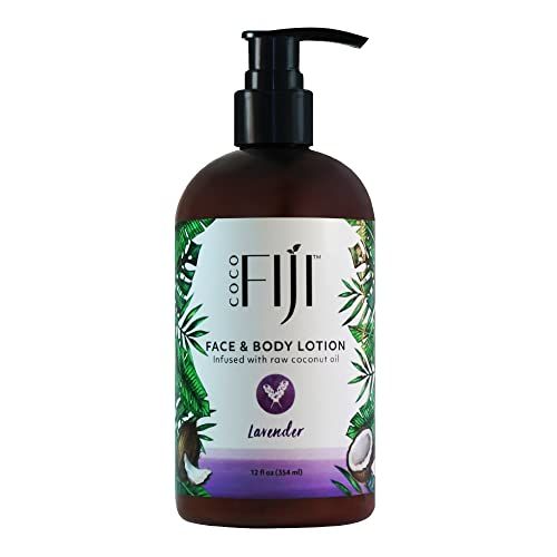 Coco Fiji Face &amp; Body Lotion Infused With Coconut Oil | Lotion for Dry Skin | Moisturizer Face Cream &amp; Massage Lotion for Women &amp; Men | Lavender 12 oz, Pack of 1