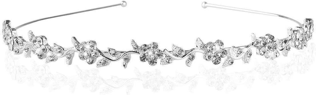 SUWOW Bridal Headband Bridal Headpieces for Wedding Crystal Headband Stylish Rhinestones Princess Crown Flower Leaf Tiara Headband Wedding Tiaras for Bride Prom Headband for Women Girl Adult Kids