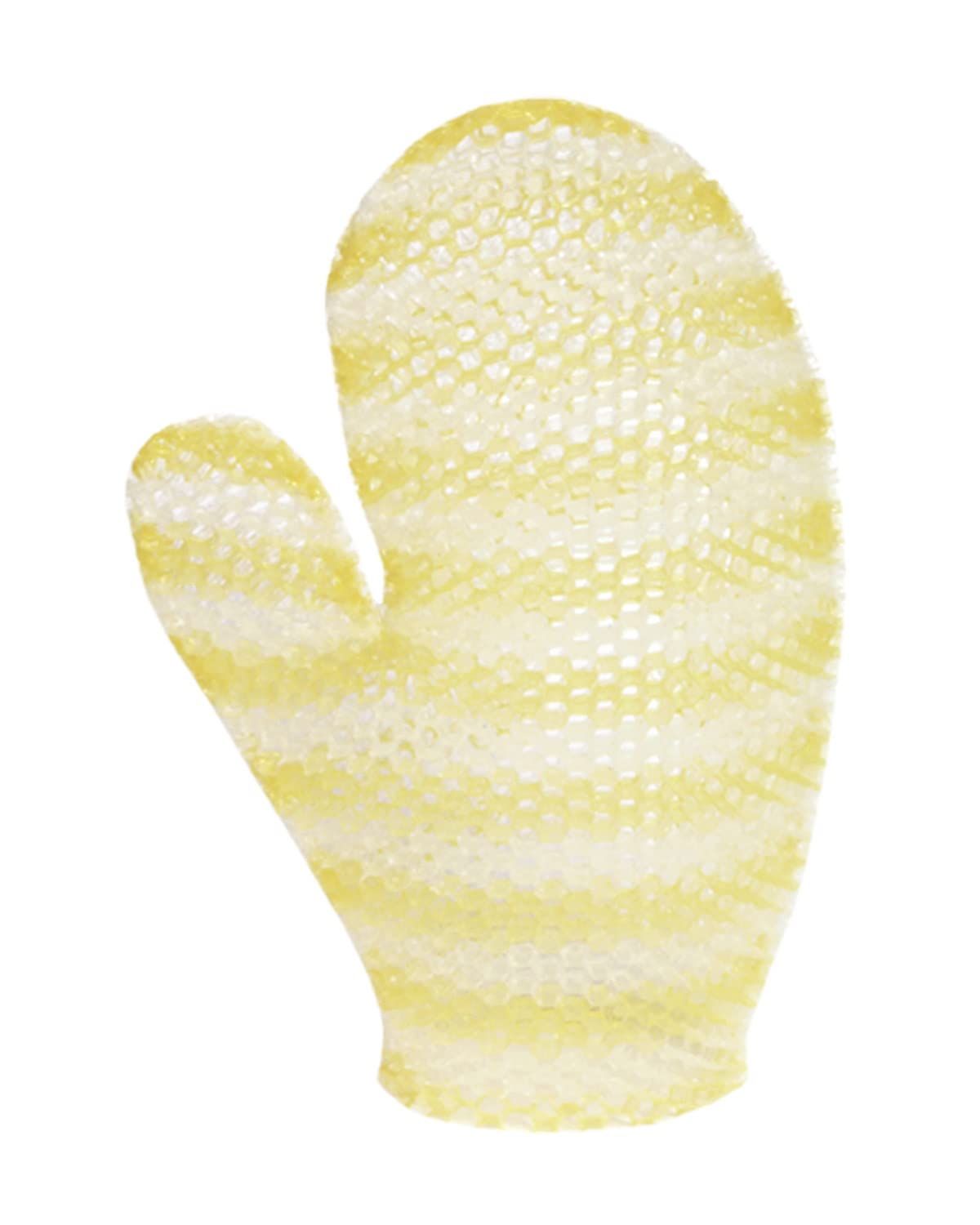 Supracor Stimulite Bath Mitt - Exfoliating Glove, Honeycomb Face and Body Scrubber, Spa and Shower Loofah, Firm Texture, Yellow &amp; White