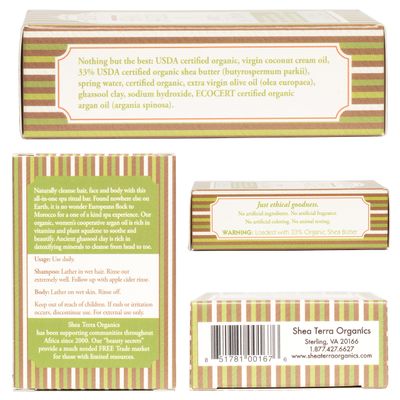 Shea Terra Organics Herbal Hair Care - Argan and Ghassool Shampoo and Spa Bar| All-Natural Strengthening and Conditioning Hair Shampoo for Healthy Hair Growth and Scalp- 4 oz