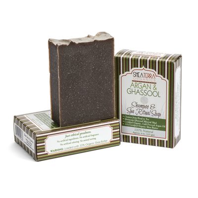 Shea Terra Organics Herbal Hair Care - Argan and Ghassool Shampoo and Spa Bar| All-Natural Strengthening and Conditioning Hair Shampoo for Healthy Hair Growth and Scalp- 4 oz