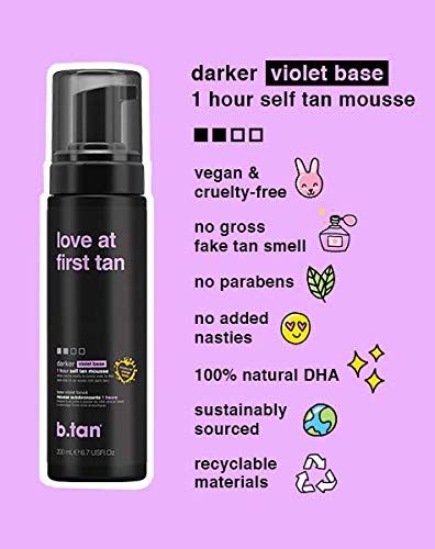 b.tan Violet Self Tan &amp; Face Mist Kit | Lovers Bundle - Self Tanning Mousse with You Glow Girl Gradual Face + Body Mist w Self Tanning Mitt Applicator, 1 Hour Sunless Tanner, Fast, 6.7 Fl Oz