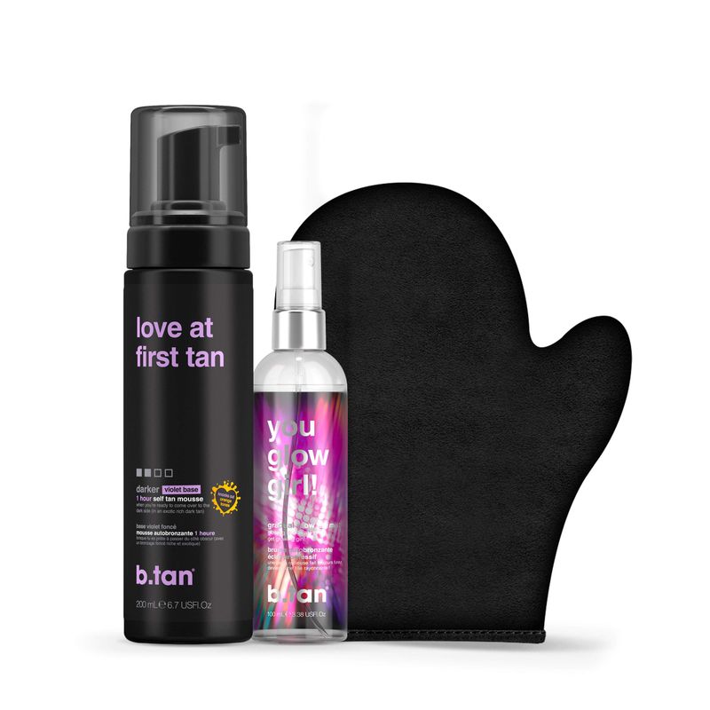b.tan Violet Self Tan &amp; Face Mist Kit | Lovers Bundle - Self Tanning Mousse with You Glow Girl Gradual Face + Body Mist w Self Tanning Mitt Applicator, 1 Hour Sunless Tanner, Fast, 6.7 Fl Oz