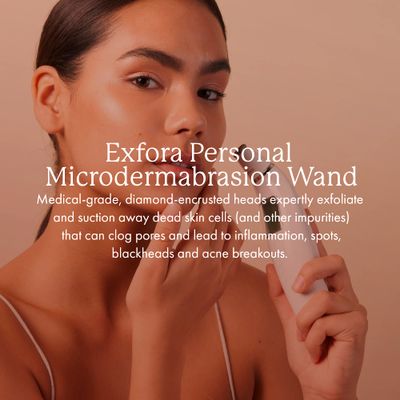 Exfora Facial Microdermabrasion Wand by Vanity Planet - Acne Treatment Reduce Wrinkles &amp; Fine Lines - 4 Interchangeable Heads &amp; Dual Charging Mode - Exfoliating Facial Cleanser for All Skin Types