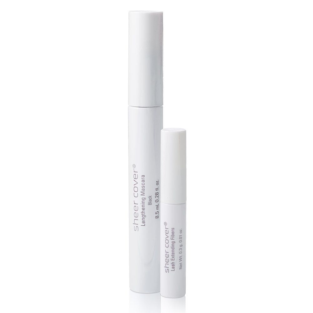 Sheer Cover - Volumizing Mascara &amp; Lengthening Fibers Duo - Lengthening Black Mascara - Lash Extending Fibers -8.5 Milliliters