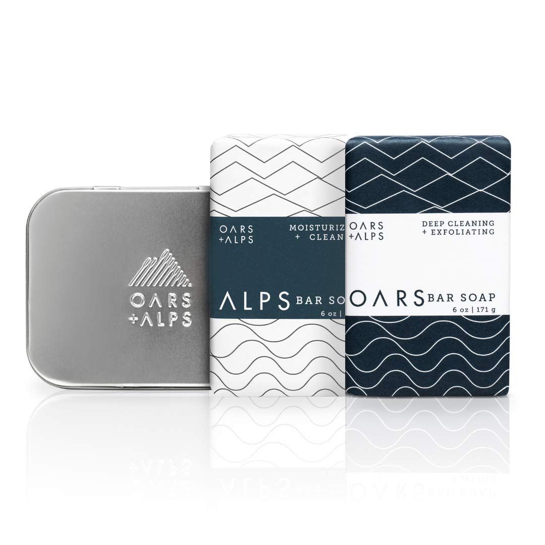 Oars + Alps Men&#39;s Bar Soap Gift Set, Dermatologist Tested and Made with Clean Ingredients, TSA Approved, 2 Pack, 6 Oz Each