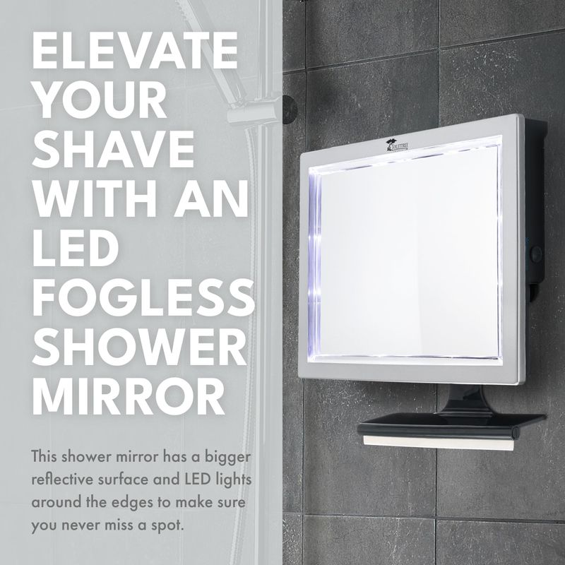 ToiletTree Products Deluxe LED Fogless Shower Mirror with Squeegee Anti-Fog Mirror - Adjustable Shaving Mirror with a Squeegee - Rust-Proof, Impact-Resistance Bathroom Shower Mirror