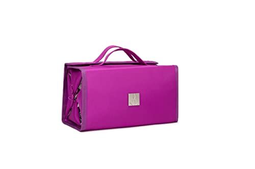 ROYALFAIR Roll Up Makeup Bag, Travel Toiletry Bag for Women with 4 Clear TSA Approved Pouches, Hanging Travel Organizer, Folding Cosmetic Bag for Men and Women (Purple)