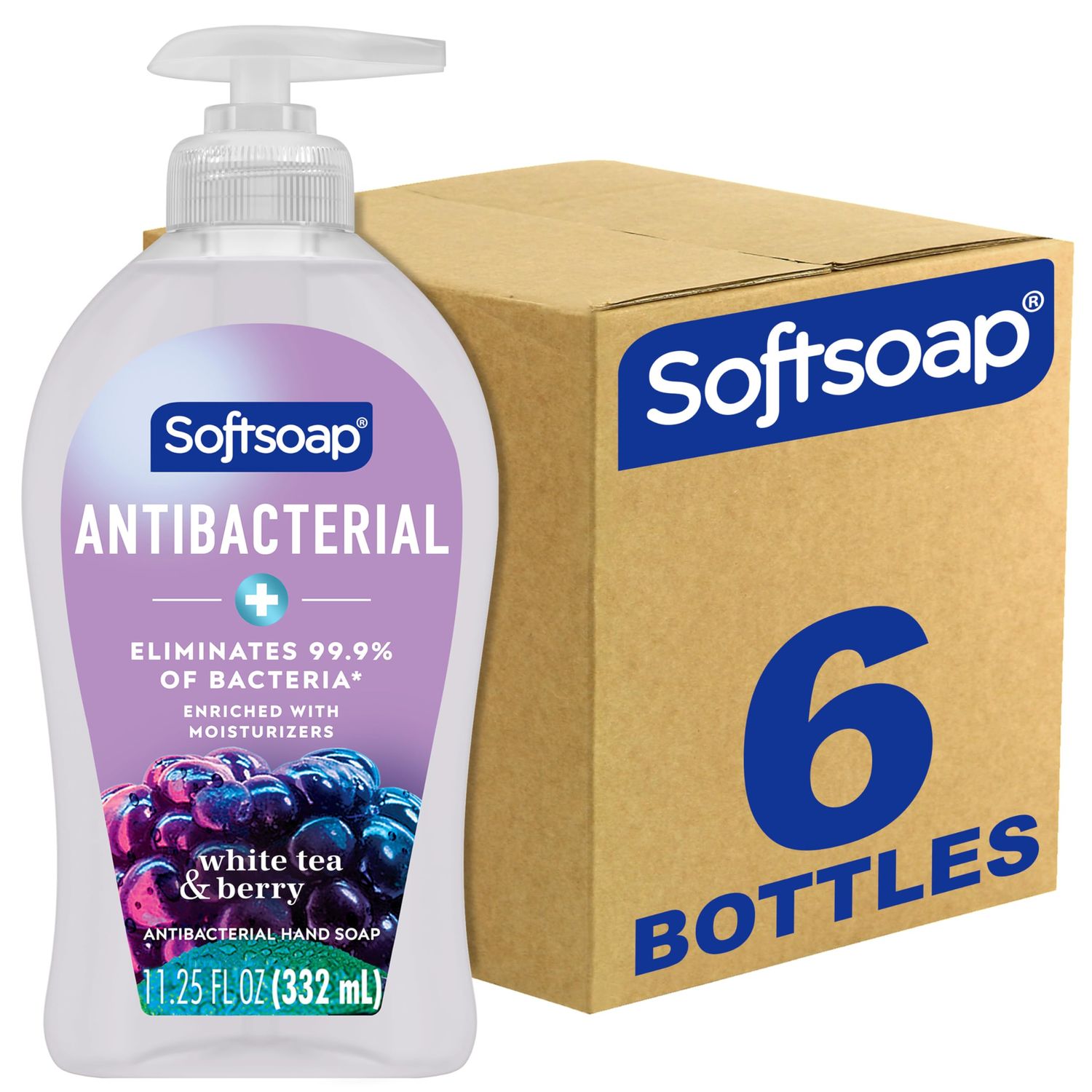 Softsoap Antibacterial Liquid Hand Soap, White Tea &amp; Berry Scent Hand Soap, 11.25 Ounce, 6 Pack