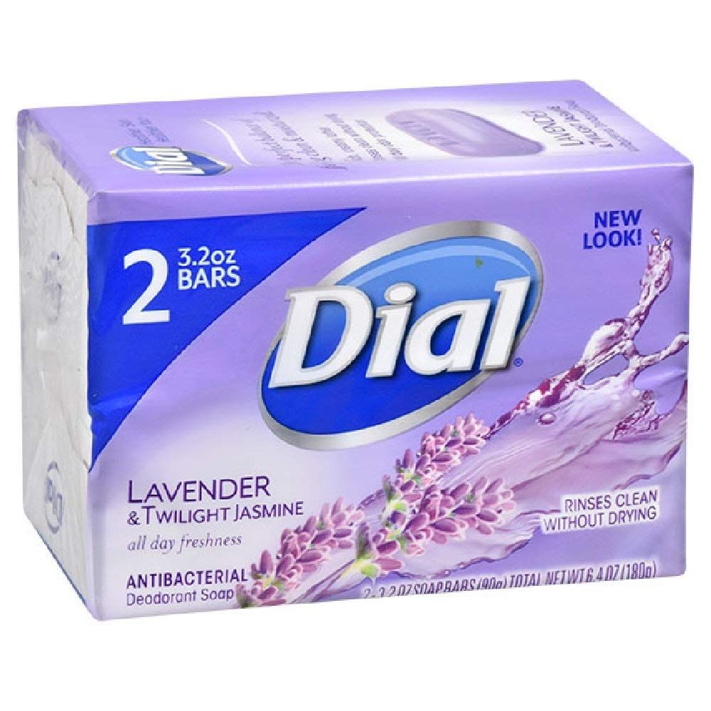 Dial Antibacterial Deodorant Soap, Lavender &amp; Twilight Jasmine, Rinses Clean without Drying,3.2 Ounce (Pack of 2)