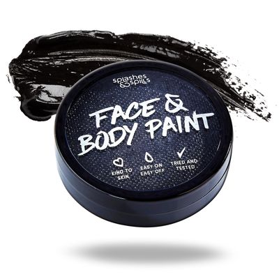 Water Activated SFX Face and Body Paint - Black Face Paint, Special Effects Makeup 18g Cake Tub - Pretend Costume and Dress Up Makeup - Great For Halloween Party and Cosplay by Splashes &amp; Spills