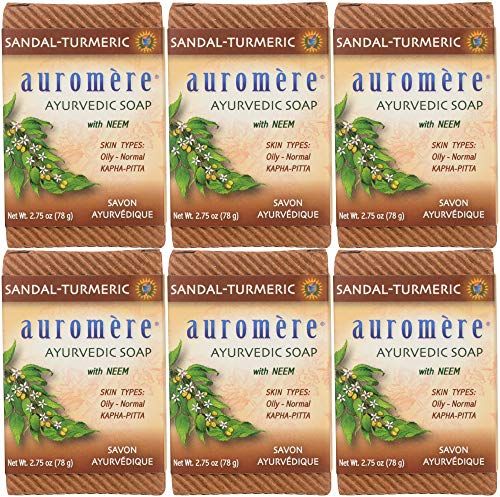 Auromere Ayurvedic Bar Soap, Sandal Turmeric - Eco Friendly, Handmade, Vegan, Cruelty Free, Natural, Non GMO (2.75 oz), 6 pack