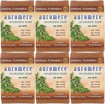 Auromere Ayurvedic Bar Soap, Sandal Turmeric - Eco Friendly, Handmade, Vegan, Cruelty Free, Natural, Non GMO (2.75 oz), 6 pack