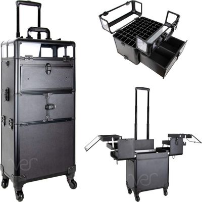 SunRise 2-in-1 Rolling Makeup Case Professional Nail Travel Organizer Box, Black Matte, 22 Pound