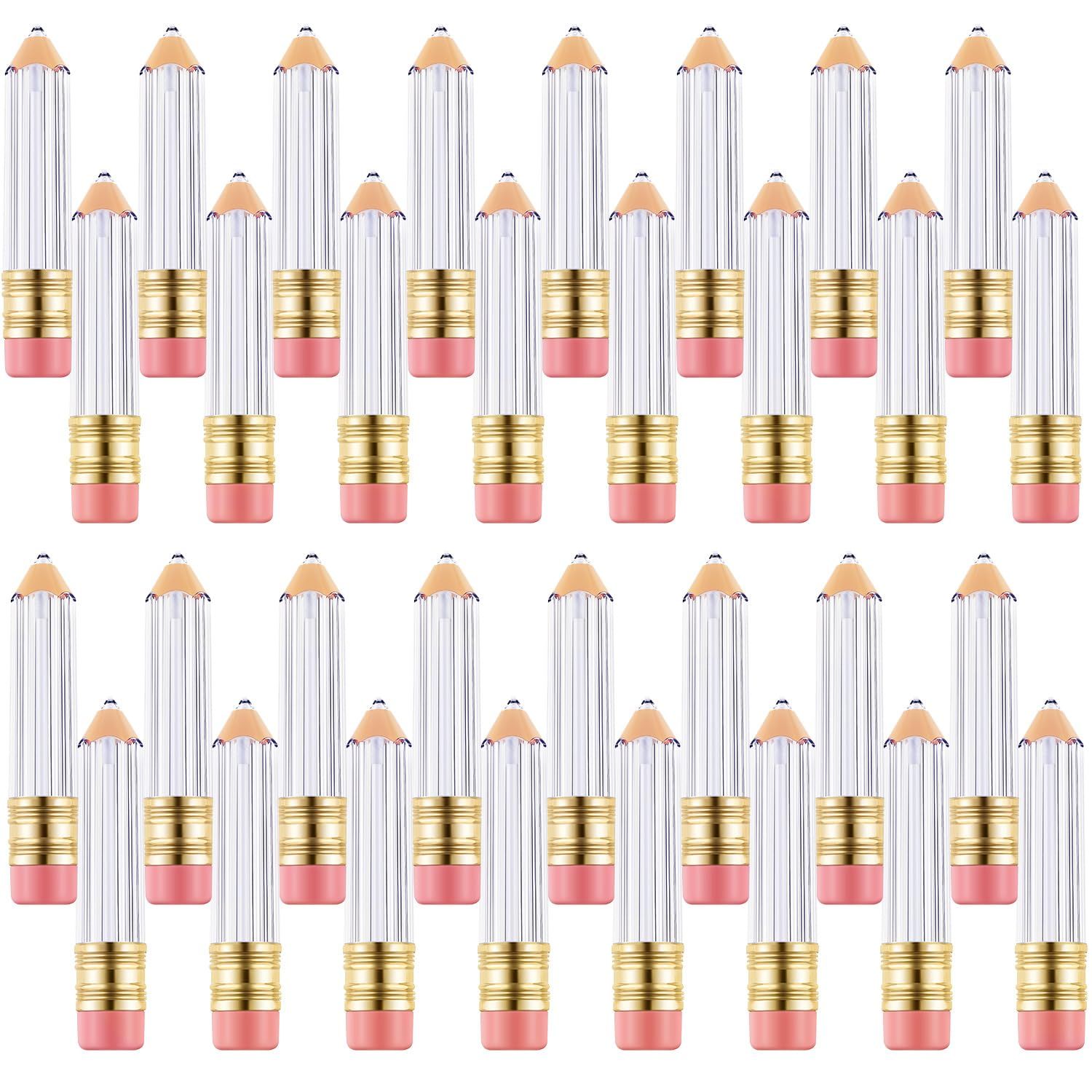 Blulu 24 Pcs 5 ml Pencil Lip Gloss Tube Empty Christmas Gift for Teachers Pencil Lip Gloss Container Cute Pencil Shaped Lip Balm Bottles Clear Refillable Lip Gloss Tube Women DIY Cosmetics