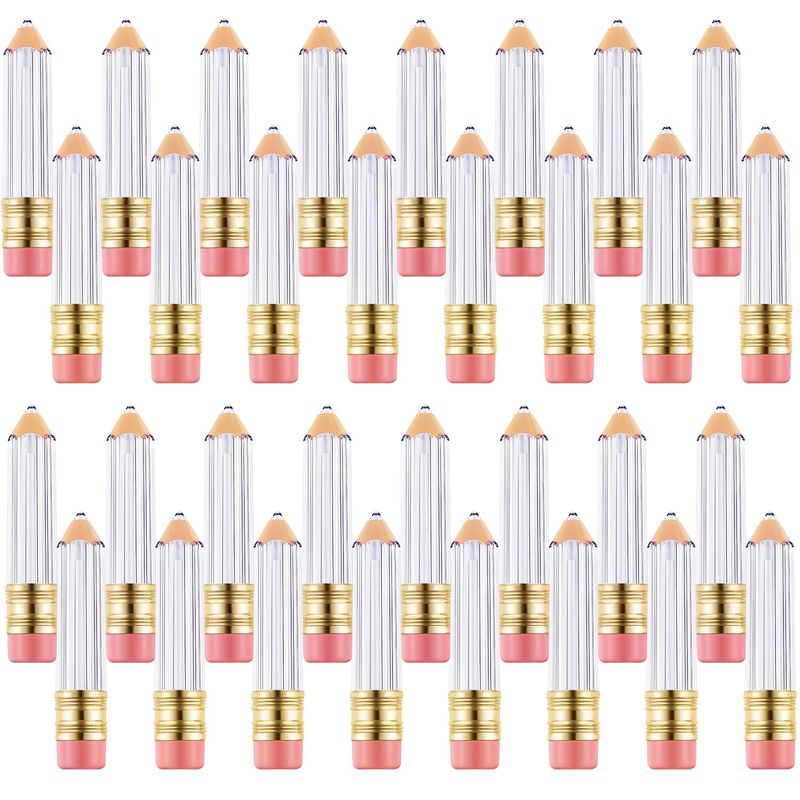 Blulu 24 Pcs 5 ml Pencil Lip Gloss Tube Empty Christmas Gift for Teachers Pencil Lip Gloss Container Cute Pencil Shaped Lip Balm Bottles Clear Refillable Lip Gloss Tube Women DIY Cosmetics