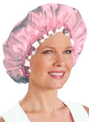 Juniper&#39;s Secret 2 Pack Satin Bonnet Sleep Cap Jumbo Hair Bonnet Satin Cap for Curly or Frizzy Hair Protection - Free Eyeglass Pouch (Pink)
