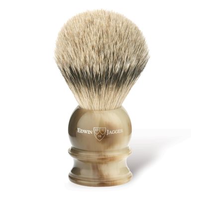 Edwin Jagger 1EJ462 Medium Silver Tip Badger Shaving Brush, Imitation Light Horn for use with Shaving Cream or Soap for Men