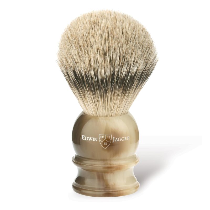 Edwin Jagger 1EJ462 Medium Silver Tip Badger Shaving Brush, Imitation Light Horn for use with Shaving Cream or Soap for Men