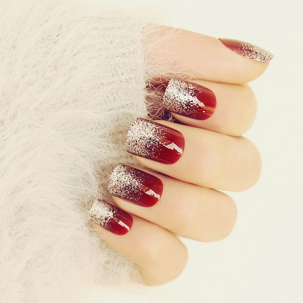 Jovono Glossy Press on Nails Red Square Fake Nails Artificial Full Cover False Nails for Women and Girls (24PCS) (3 Red)