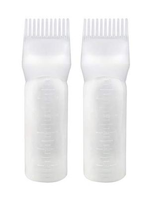 Yebeauty Root Comb Applicator Bottle, 2 Pack 6 Ounce Oil Applicator Bottle for Hair Dye Bottle Applicator Brush Root Comb Bottle with Graduated Scale-White
