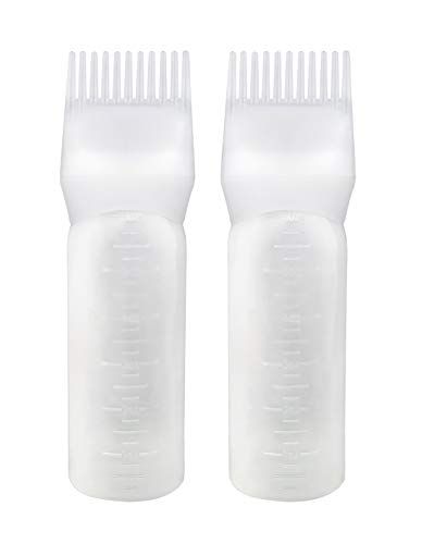 Yebeauty Root Comb Applicator Bottle, 2 Pack 6 Ounce Oil Applicator Bottle for Hair Dye Bottle Applicator Brush Root Comb Bottle with Graduated Scale-White