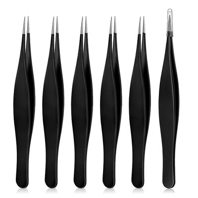 6 Pieces Pointed Tweezers Ingrown Hair Tweezers Precision Needle Point Tip Tweezers Stainless Steel Tweezers for Nose Facial Hair Eyebrow Blackhead Remover (Black)