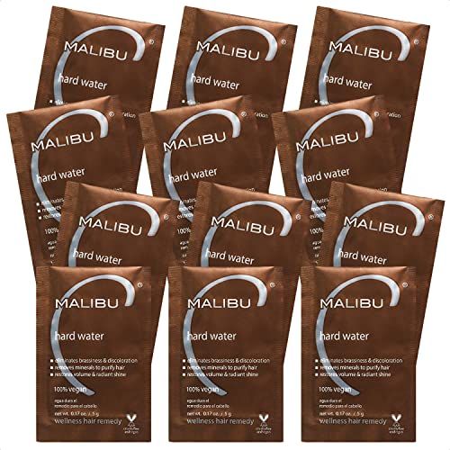 Malibu C Hard Water Wellness Hair Remedy - Removes Hard Water Deposits &amp; Impurities from Hair - Contains Vitamin C Complex for Shiny Hair + Vibrancy - Hard Water Hair Products (12 Packets)