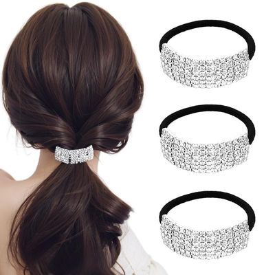 Xiwstar 3Pcs Fashion Elastic Scrunchies Rhinestone Hair Ties Ponytail Holder Headband Hair Accessories for Women Girls Hair Bands