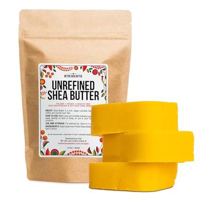 Better Shea Butter Yellow Shea Butter | Authentic, African, Unrefined | Use for Hair, Soap Making, DIY Lotions | 1 LB (16 oz) block