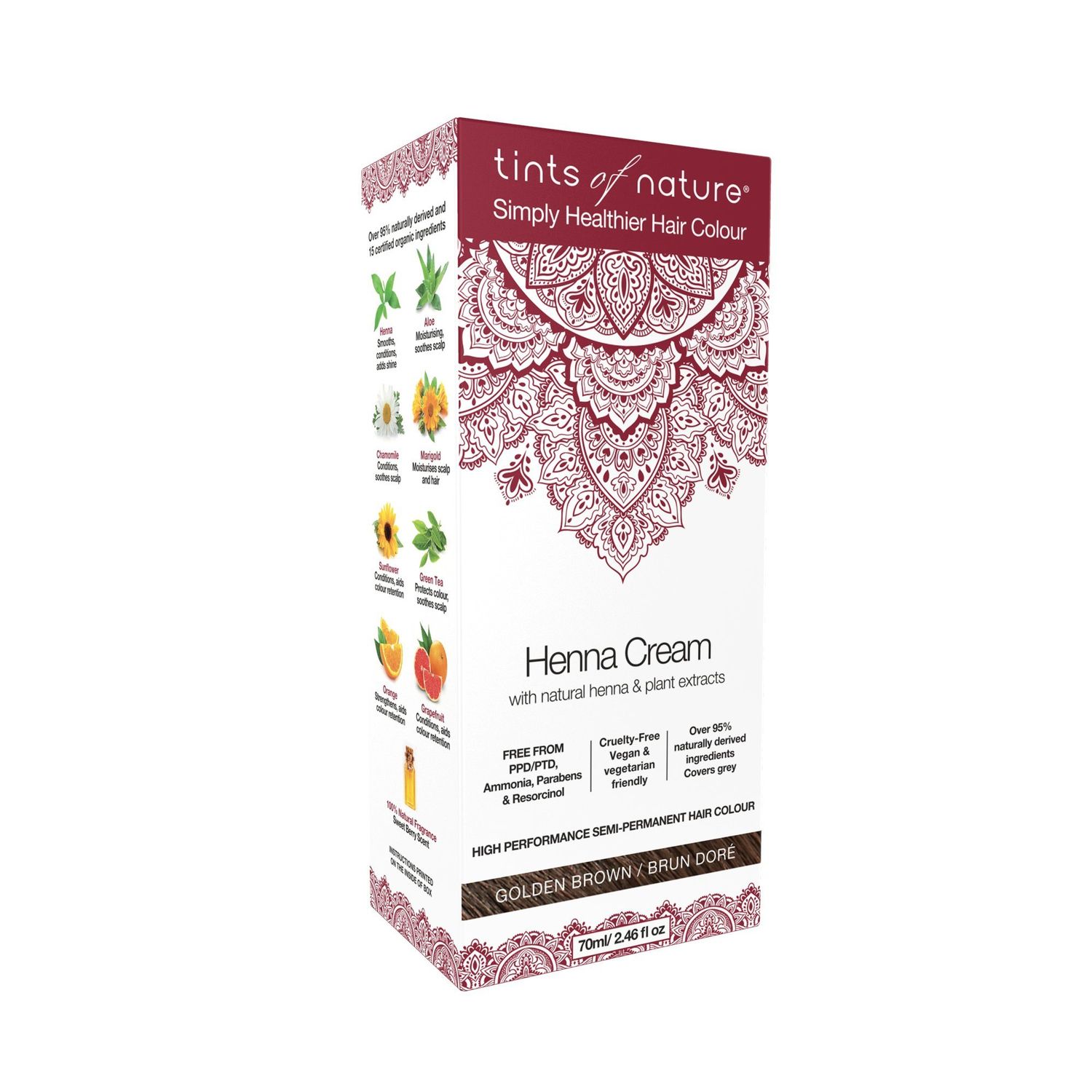 Tints of Nature Golden Brown Semi-Permanent Henna Cream Hair Colour, Ammonia-Free and 95% Natural, 70ml