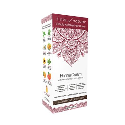 Tints of Nature Golden Brown Semi-Permanent Henna Cream Hair Colour, Ammonia-Free and 95% Natural, 70ml