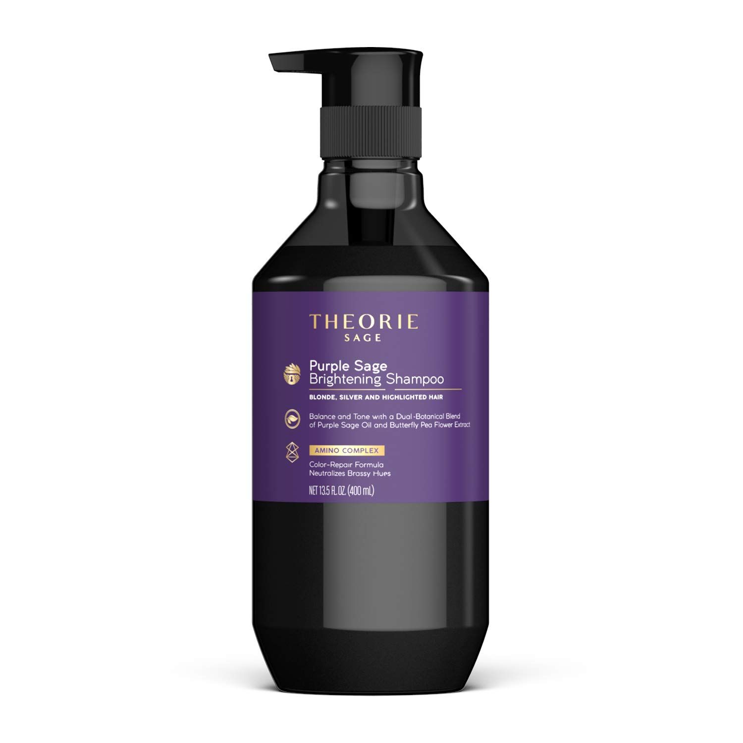 Theorie Purple Sage Brightening Shampoo- Balance, Tone &amp; Brighten Blonde, Silver, Grey, Bleached, Color Treated or Highlighted Hair, Eliminate Brassiness &amp; Yellowing (13.53 Fl Oz (Pack of 1))