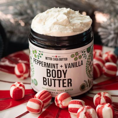 Peppermint Vanilla Body Butter - Natural Lotion for Women with Shea Butter & Jojoba Oil - Non-Greasy Whipped Body Lotion for Dry Skin - Vanilla Scented Peppermint Christmas Body Lotion