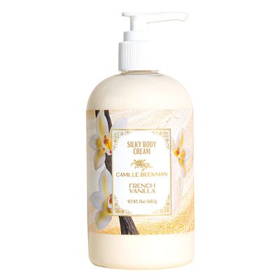 Camille Beckman French Vanilla Scented Silky Body Cream, Daily Moisturizer for All Skin Types | Non-Greasy Vegan Formula to Nourish and Soften Hands and Body, 13 Ounce