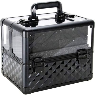 Ver Beauty Armored Acrylic Makeup Case Jewelry Portable Travel Organizer with 4 Extendable Trays Clear Cover Micro-Fiber Cloth Brush Holders Keylocks - vp017, Black Diamond, 3.8mm