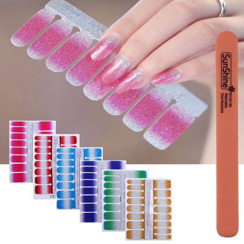 WOKOTO 6Pcs Nail Polish Stickers With 1Pc Nail File Kit Full Nail Tips Nail Self Adhesive Stickers Nail Designs Set
