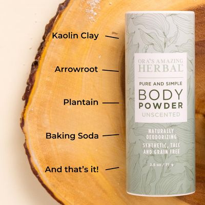Fragrance Free Body Powder, Scent Free Powder, Unscented Talc Free Talcum Powder, After Waxing, Sugaring, Foot Powder, Unscented Dry Shampoo, Domestic Clay Powder and Arrowroot, Made in USA, Oras
