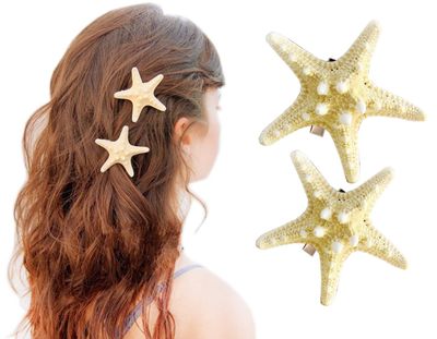 Patiky Womens Girl Starfish Clips Natural Starfish Hairpin Star Hair Headwear Accessories 2 Pack TS02 (Starfish New)