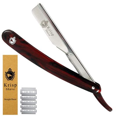 Krisp Beauty Professional Classic Straight Edge Barber Razor For Close Shaving - Salon Quality Manual Men&#39;s Beard Cut Throat Shavette With 10 Shaving Blades