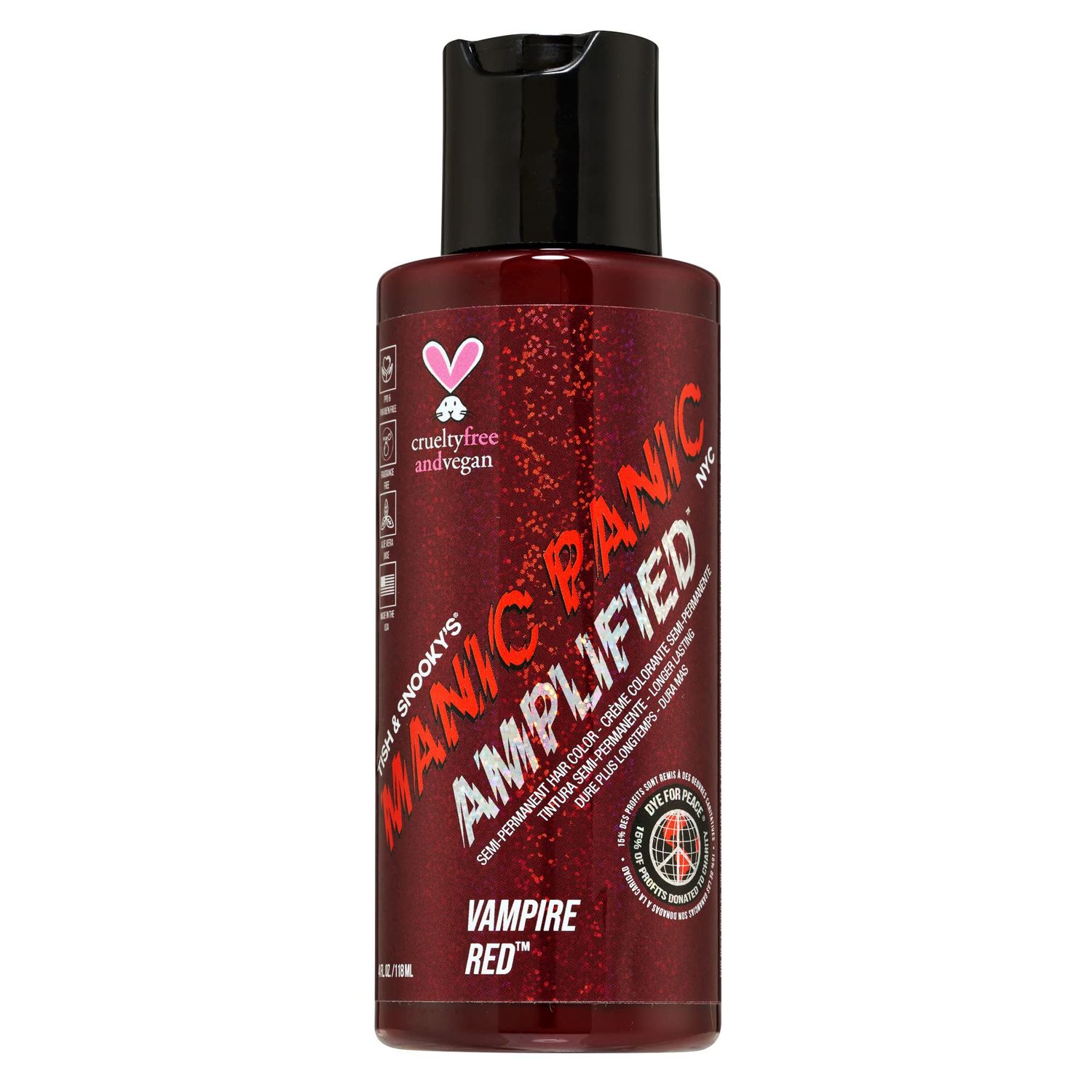 MANIC PANIC Vampire Red Hair Color - Amplified - Semi Permanent Hair Dye - Deep Blood Red Color Can Give Burgundy Tones To Unbleached Hair - For Dark, Light Hair - Vegan, PPD &amp; Ammonia Free (4oz)
