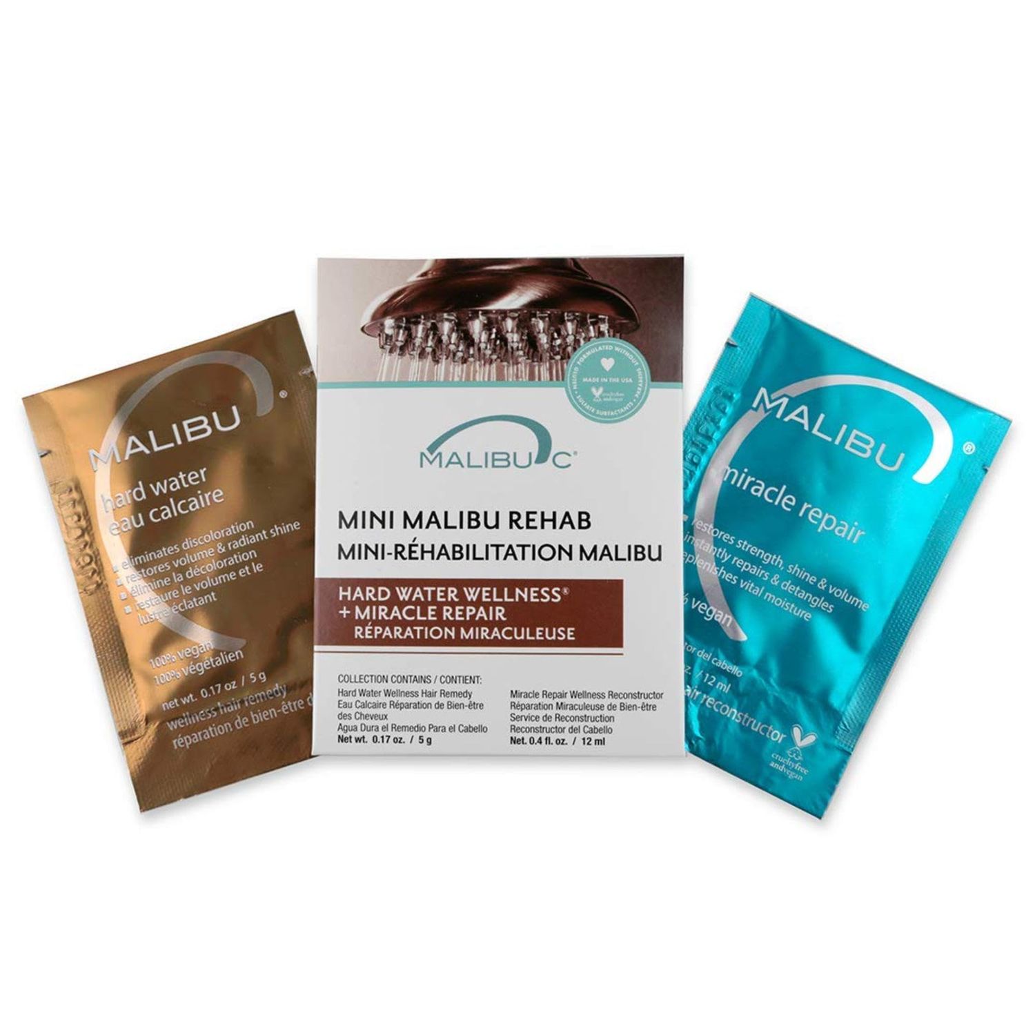 Malibu C Mini Malibu Rehab Hard Water Wellness - Contains 2 Remedy Packets - At-Home Hair Reconstructor and Mineral Removal Remedy - Sulfate Free Hair Care