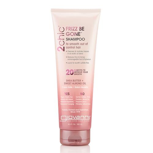 GIOVANNI 2chic Frizz Be Gone Shampoo - Anti Frizz Natural Hair Smoothing Formula with Shea Butter &amp; Sweet Almond Oil, Macadamia, Coconut, Sulfate &amp; Paraben Free, Color Safe - 8.5 oz