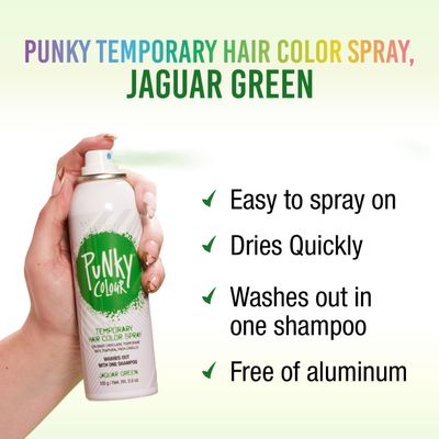 Punky, Temporary Hair Color Spray, Jaguar Green, Non-Sticky, Non-Damaging Hair Dye Instant Vivid Hair Color, 3.5 oz, 1 Pack