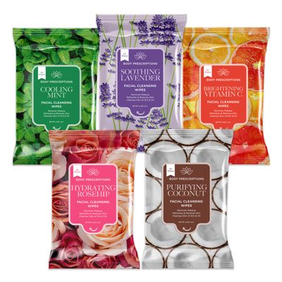 Body Prescriptions Makeup Remover Wipes - Bulk Pack, Gentle Cleansing Wipes for Easy Makeup Removal, Mint, Rosehip, Vitamin C, Lavender &amp; Coconut
